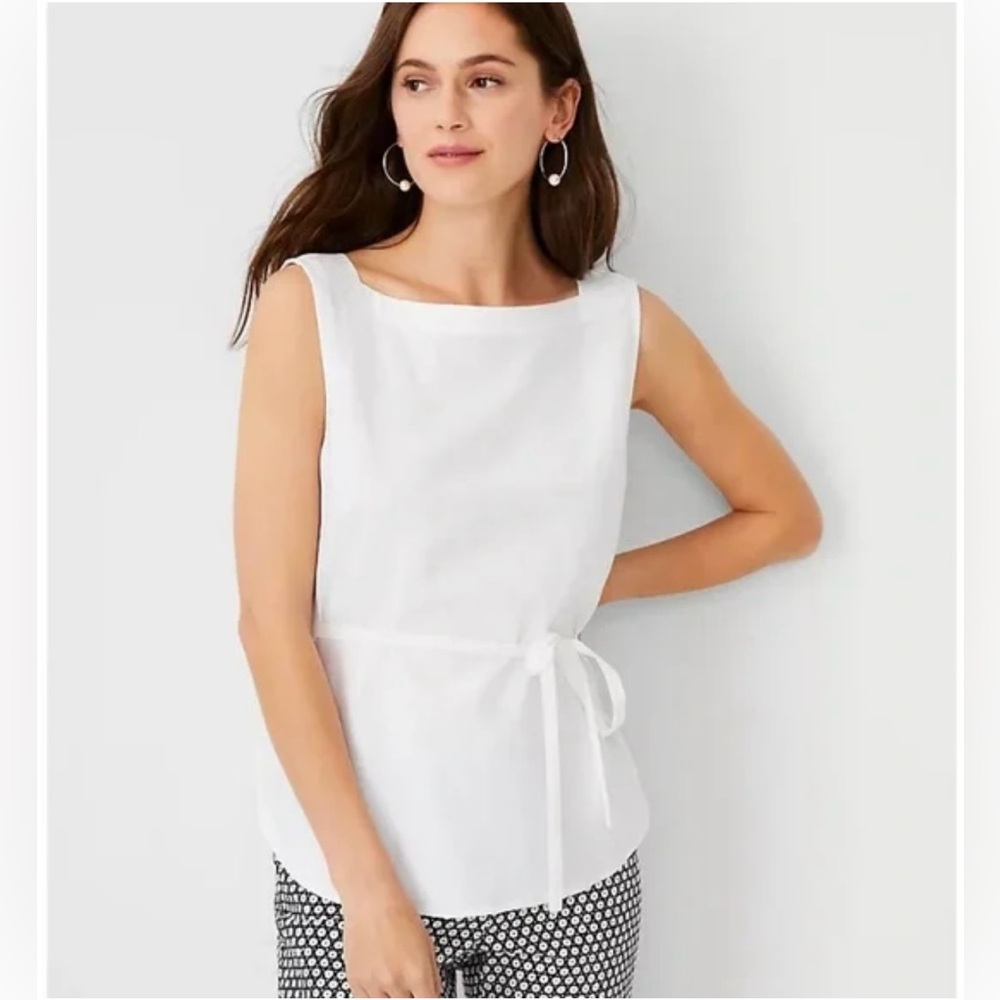NWOT Ann Taylor Linen Blend Belted Gusset Popover Top